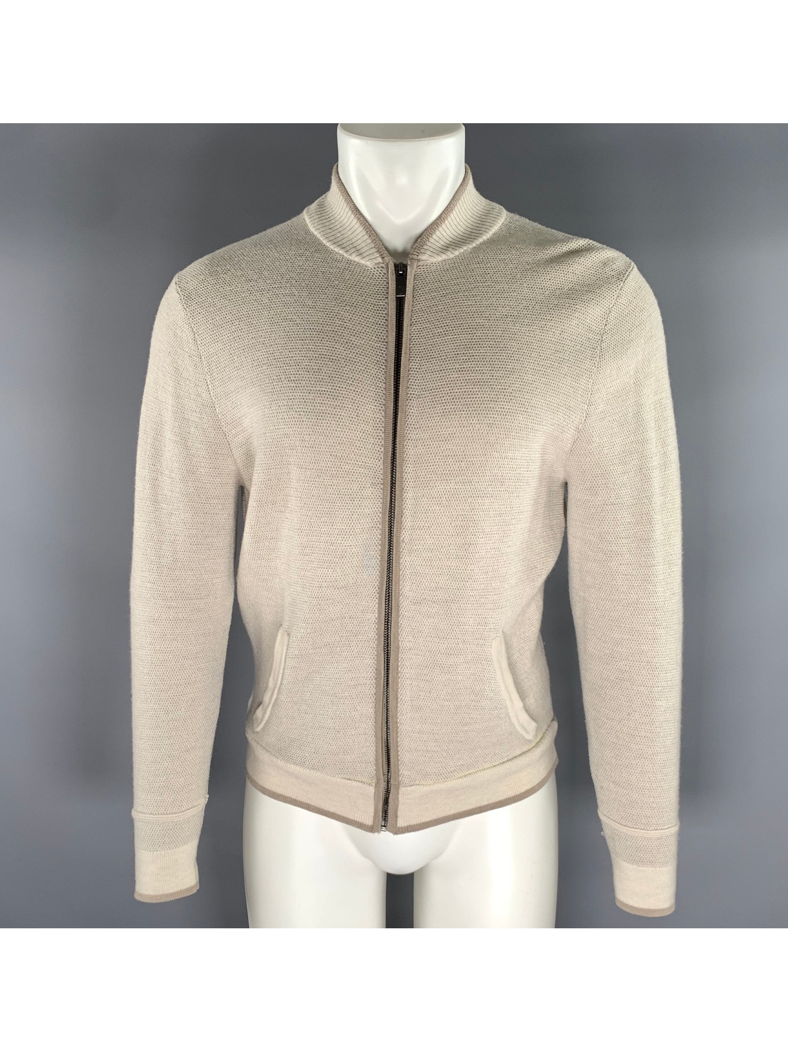 Hart Schaffner Marx Size M Cream Knit Wool Zip Up Jacket